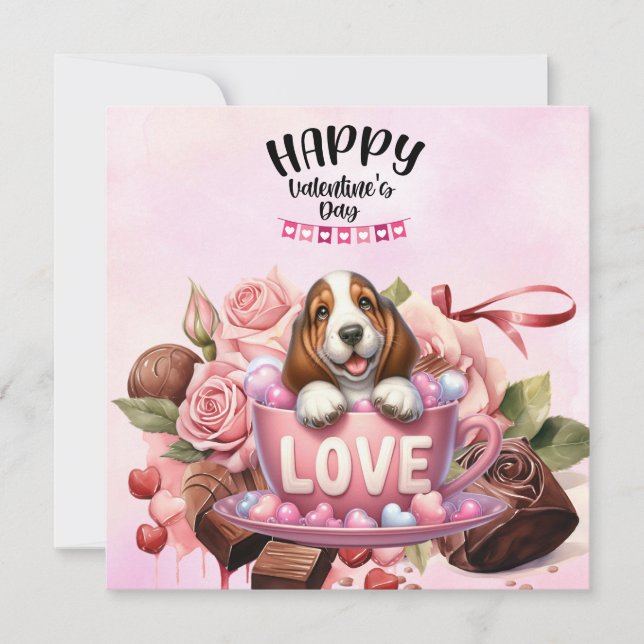 Cartes Pour Fêtes Annuelles Basset Hound Puppy Dog for Valentine's Day (Devant)