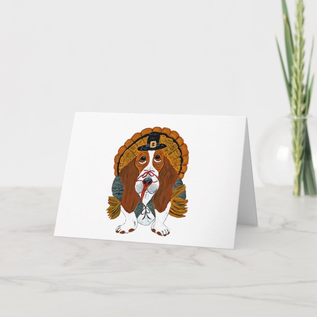 Cartes Pour Fêtes Annuelles Basset Hound Thanksgiving Turquie (Devant)
