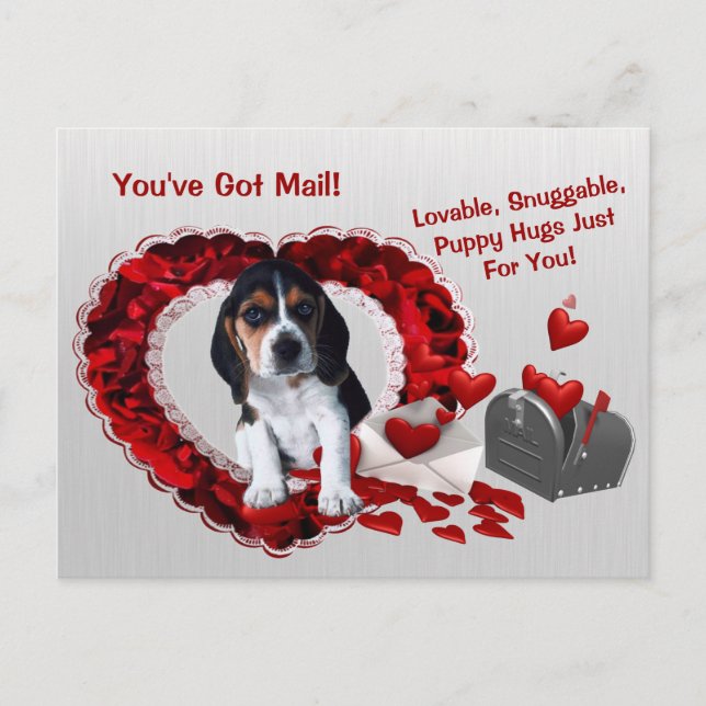 Cartes Pour Fêtes Annuelles Basset Hound Vous avez Mail Puppy Hugs Valentine (Devant)