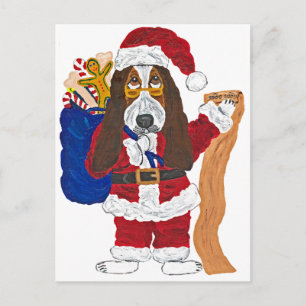 Cartes Pour Fêtes Annuelles Basset Père Noël Liste De Contrôle Des Bons Actifs