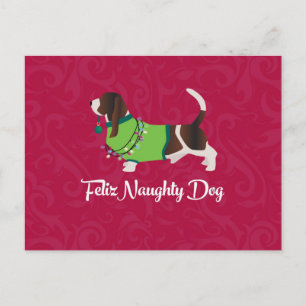 Cartes Pour Fêtes Annuelles Bassett Hound Feliz Naughty Dog