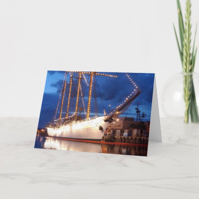 Cartes Pour Fêtes Annuelles Bateau à voile avec lumières (Devant)