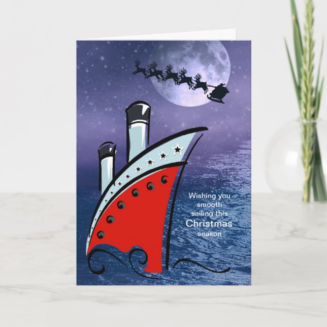 Cartes Pour Fêtes Annuelles Bateau de croisière - bateau en mer + Père Noël (Devant)