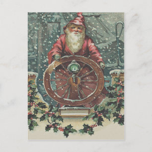 Cartes Pour Fêtes Annuelles Bateau de Noël de Santa tempête de neige de houx