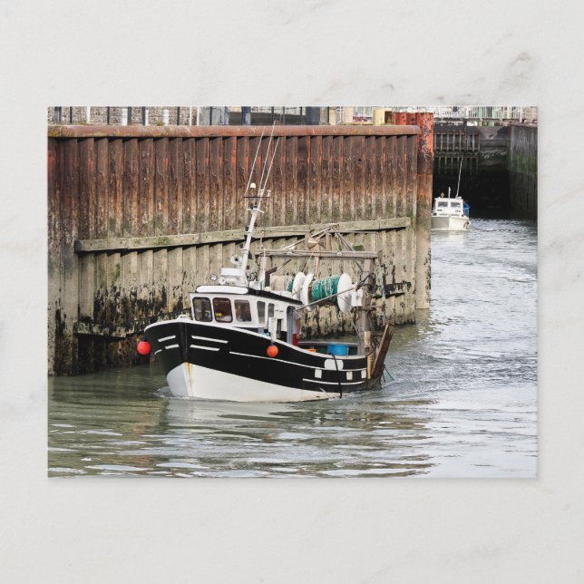 Cartes Pour Fêtes Annuelles Bateau de pêche au Tréport en France (Devant)