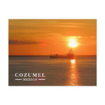 Bateau Silhouette Coucher de Soleil Doré Cozumel