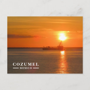 Cartes Pour Fêtes Annuelles Bateau Silhouette Coucher de Soleil Doré Cozumel
