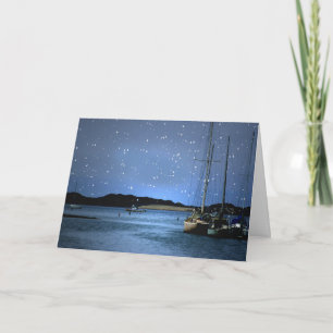 Cartes Pour Fêtes Annuelles Bateaux à voile en neige Silent Night Salutation d