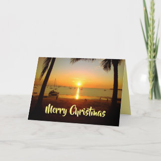 Cartes Pour Fêtes Annuelles Bateaux à voile pour Noël au coucher du soleil