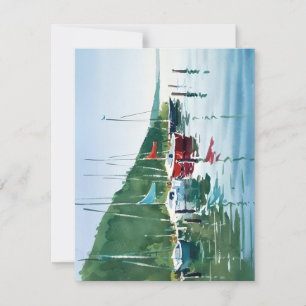 Cartes Pour Fêtes Annuelles Bateaux Colorés En Aquarelles
