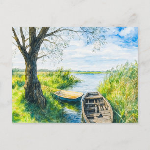 Cartes Pour Fêtes Annuelles Bateaux de saule apaisent la rivière aquarell have