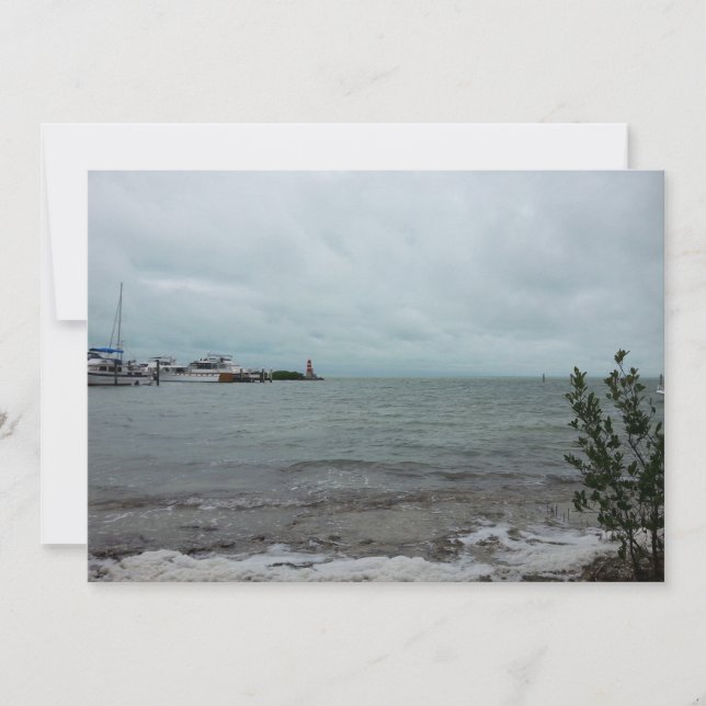 Cartes Pour Fêtes Annuelles Bateaux et phare sur l'océan photo paysage (Devant)