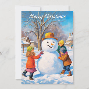Cartes Pour Fêtes Annuelles Bâtiment Snowman Winter Snow Scene Joyeux Noël
