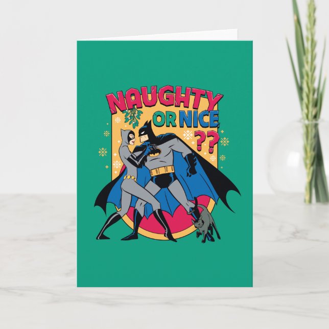 Cartes Pour Fêtes Annuelles Batman| Déguster Sous Mistletoe Naughty Ou Nice (Devant)