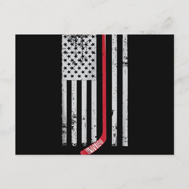 Cartes Pour Fêtes Annuelles Bâton de hockey rouge drapeau américain Hockey USA (Devant)