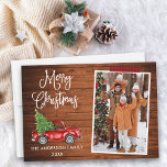 Cartes Pour Fêtes Annuelles Batterie d'embarcation plate Calliage de bande de<br><div class="desc">Script de calligraphie moderne Aquarelle Vintage Camion rouge avec sapin de Noël Joyeux Noël Famille Photo Carte de vacances - Russe Campagne Bois,  Rouge Buffalo Cartouche d'artisanat</div>