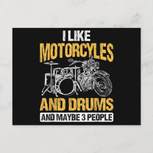 Cartes Pour Fêtes Annuelles Batteur Batterie J'aime les motos et les tambours