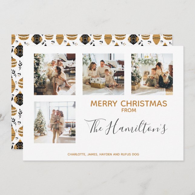 Cartes Pour Fêtes Annuelles Bauble de Noël à motif 4 photo personnalisée (Devant / Derrière)