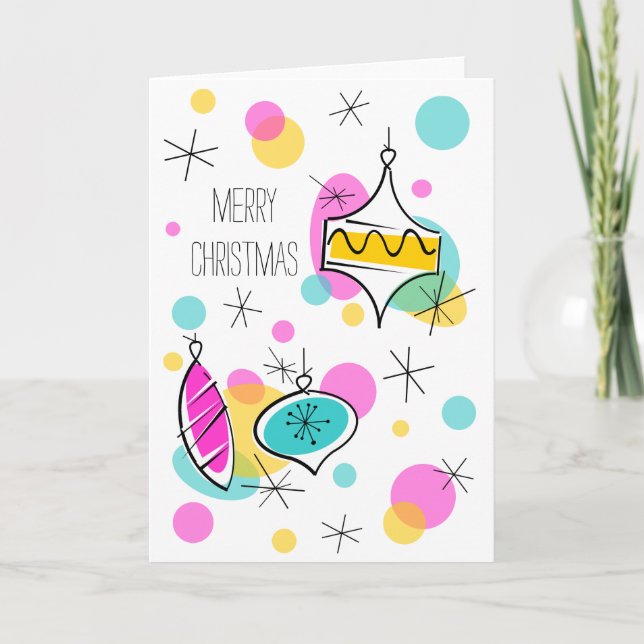 Cartes Pour Fêtes Annuelles Baubles Arbres Rétro Noël vertical (Devant)