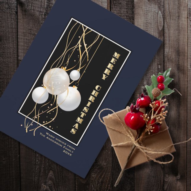 Cartes Pour Fêtes Annuelles Baubles de Noël Black Gold Gris (Créateur téléchargé)