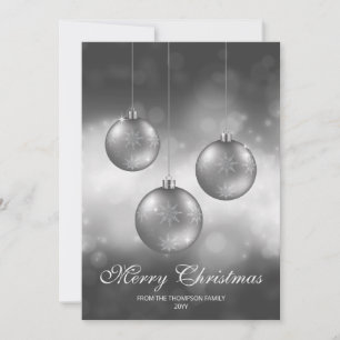 Cartes Pour Fêtes Annuelles Baubles de Noël gris argenté avec texte personnali