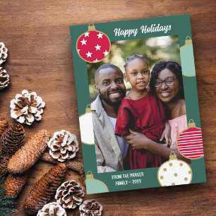 Cartes Pour Fêtes Annuelles Baubles de Noël rouge foncé vert Joyeux jours féri