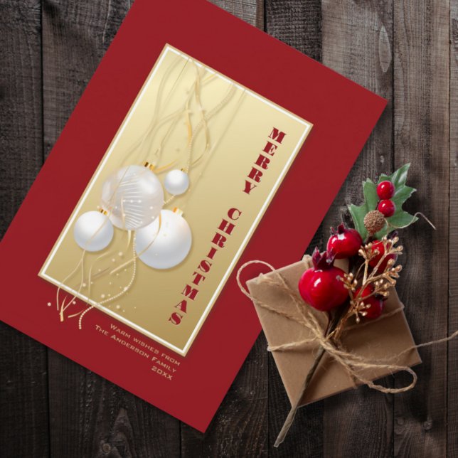 Cartes Pour Fêtes Annuelles Baubles de Noël Rouge or élégant (Créateur téléchargé)