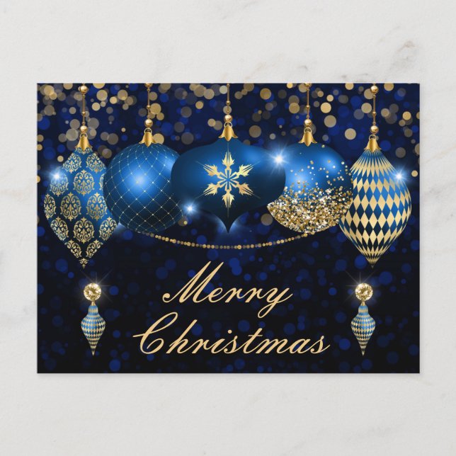 Cartes Pour Fêtes Annuelles Baubles de Noël Royal Blue et Gold (Devant)