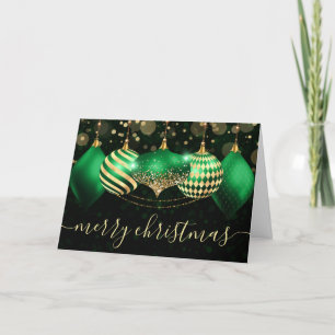 Cartes Pour Fêtes Annuelles Baubles de Noël vert et or