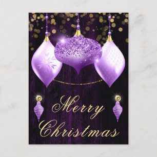 Cartes Pour Fêtes Annuelles Baubles de Parties scintillant violette Noël