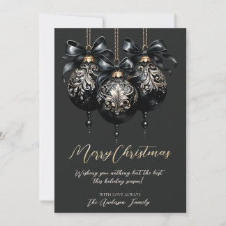 Cartes Pour Fêtes Annuelles Baubles noir et or élégant Noël de luxe