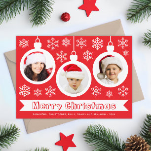 Cartes Pour Fêtes Annuelles Baubles Photomontage Rouge & Blanc Joyeux Noël