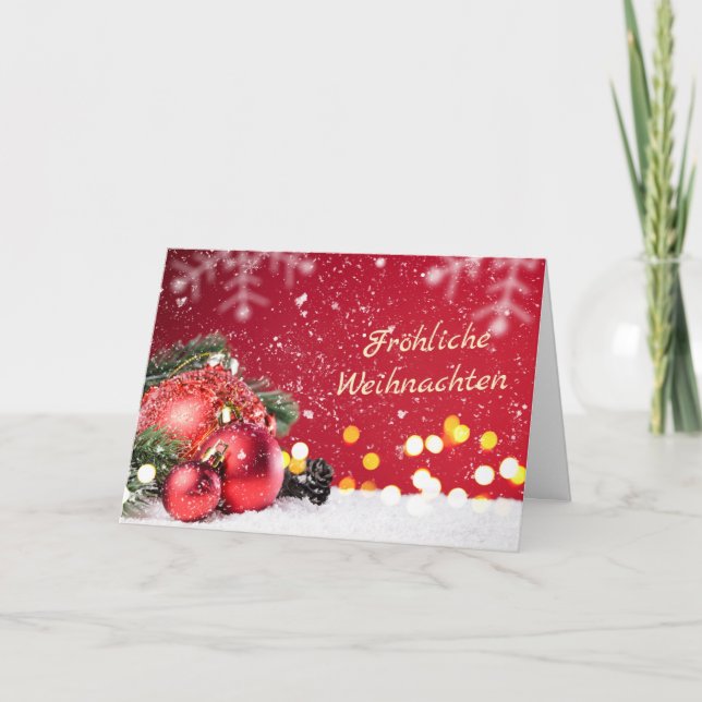 Cartes Pour Fêtes Annuelles Baubles rouges, branches d'épinette Noël allemand (Devant)