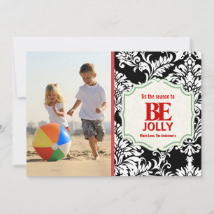 Cartes Pour Fêtes Annuelles Be Jolly Vintage Black Damask Family Photo Card