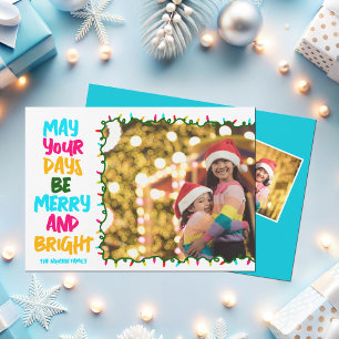 Cartes Pour Fêtes Annuelles Be Merry Bright Blue Christmas Lights Photo Modern