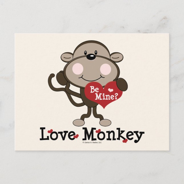 Cartes Pour Fêtes Annuelles Be Mine Love Monkey Valentine's Day Postcard (Devant)
