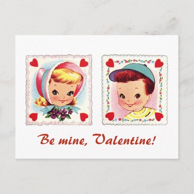 Cartes Pour Fêtes Annuelles Be Mine Valentine Retro Cute Garçon and Girl (Devant)