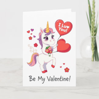 Cartes Pour Fêtes Annuelles Be My Valentine!  Unicorn Valentine’s Day Card