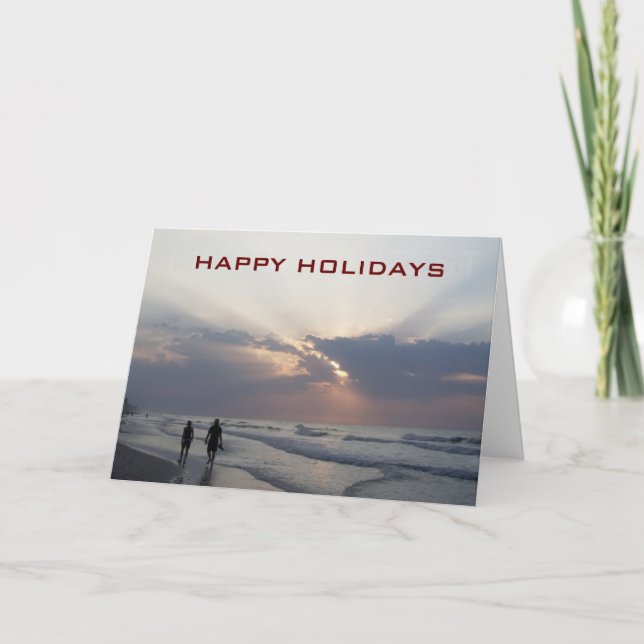 CARTES POUR FÊTES ANNUELLES BEACH HAPPY HOLIDAYS=BE WARM/MERRY AND ENJOY ! (Devant)
