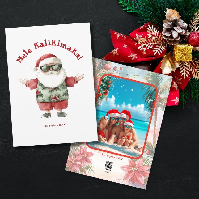 Cartes Pour Fêtes Annuelles Beach Hawaii Mele Kalikimaka Photo de Noël (beach santa claus)