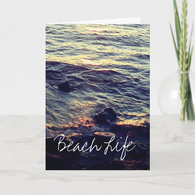 Cartes Pour Fêtes Annuelles Beach Life Citations Vagues Ocean Sunset Water Pit (Devant)