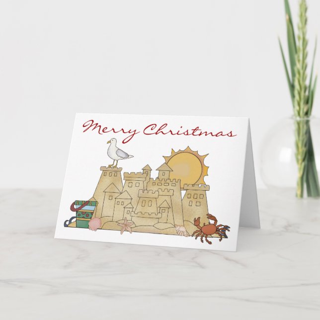 Cartes Pour Fêtes Annuelles Beach Sandcastle Noël (Devant)