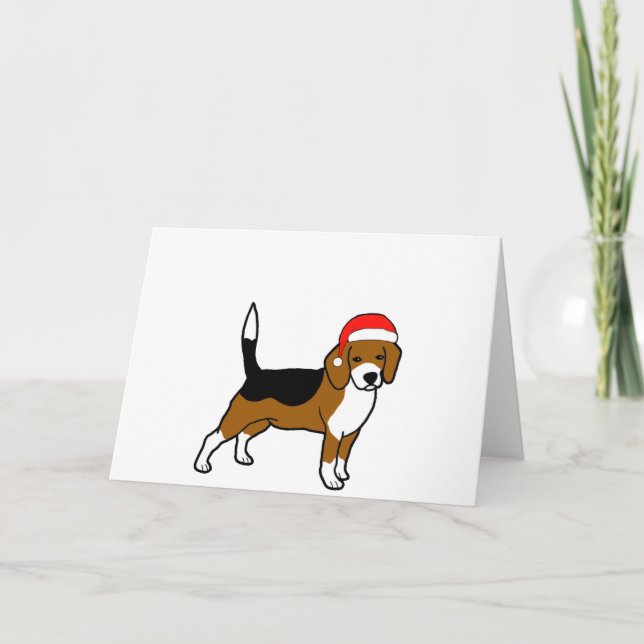 Cartes Pour Fêtes Annuelles Beagle avec chapeau de Père Noël (Devant)