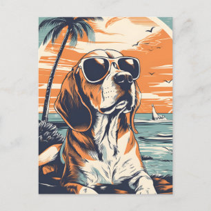 Cartes Pour Fêtes Annuelles Beagle avec lunettes de soleil à la plage