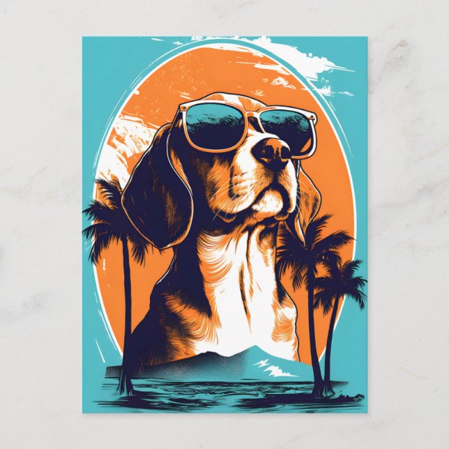 Cartes Pour Fêtes Annuelles Beagle avec lunettes de soleil à la plage (Devant)