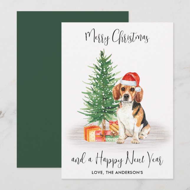 Cartes Pour Fêtes Annuelles Beagle Chien Père Noël Festif Tree Joyeux Noël (Devant / Derrière)