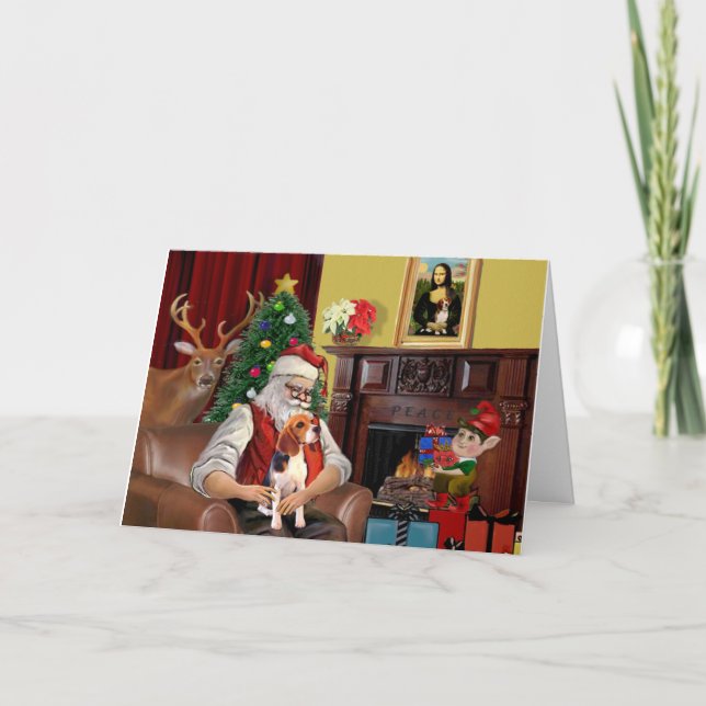 Cartes Pour Fêtes Annuelles Beagle de Père Noël (Devant)
