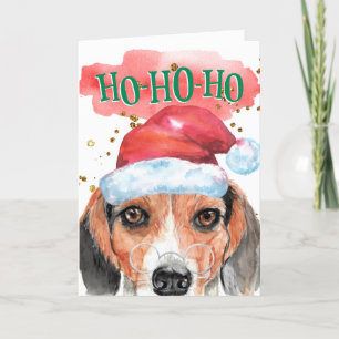 Cartes Pour Fêtes Annuelles Beagle drôle portant chapeau de Père Noël avec sal