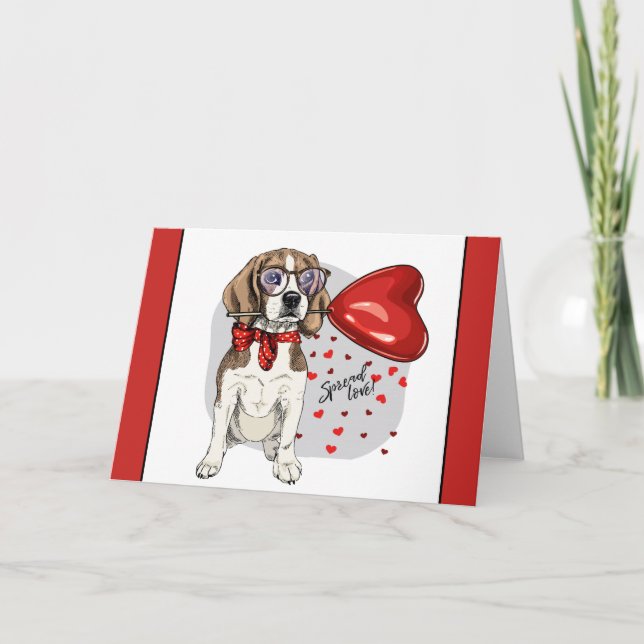 Cartes Pour Fêtes Annuelles Beagle Hipster Chien Amour Ballon Coeur (Devant)