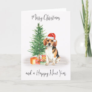 Cartes Pour Fêtes Annuelles Beagle Joyeux Noël Festive Père Noël Chien
